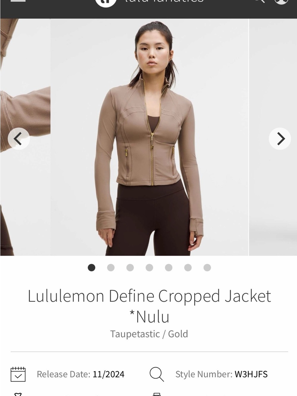 Lululemon Define Cropped Jacket Nulu Taupetastic Gold Size 6
